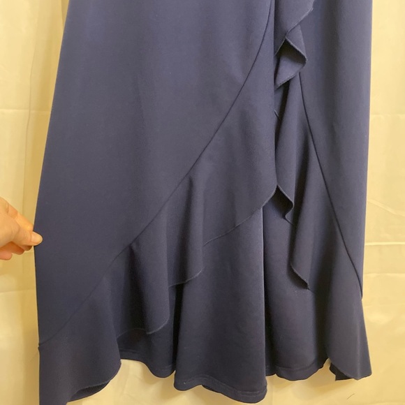 WOOSEA Women’s Navy Blue Halter Neck Sleeveless Full Length Ruffle Dress Large - Picture 4 of 11